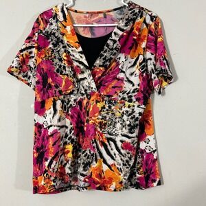 Womens Bold Floral Animal Print V Neck Dolman Sleeve Top Blouse Plus Size